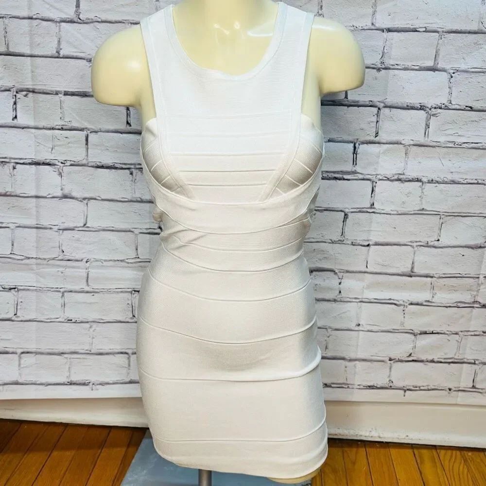 Herve Leger Womens White Sleeveless Bandage Mini Dress Size XS